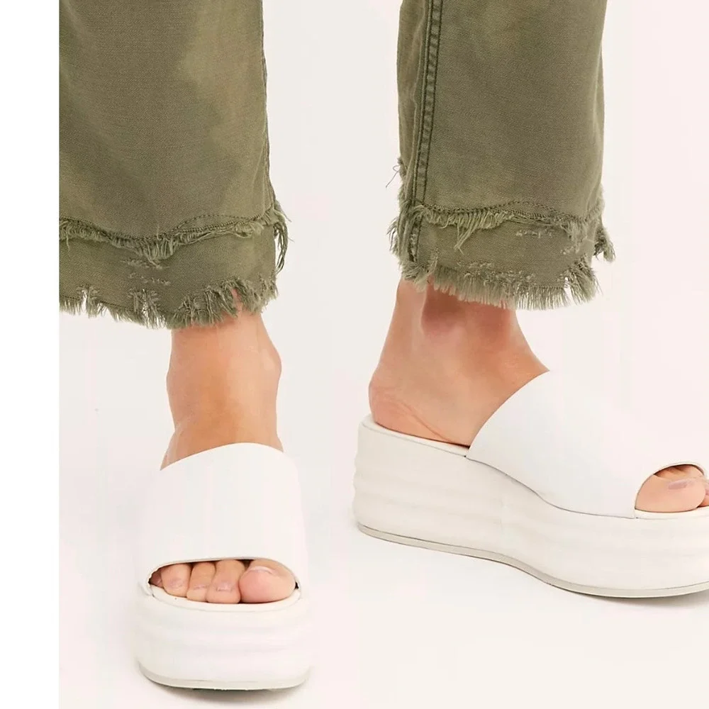 Free People Harbor Flatform Sandals In Optic White Size 9.5 New
